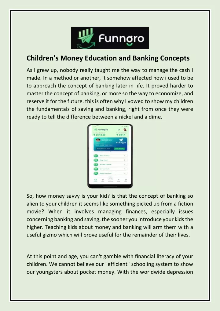 children s money education and banking concepts