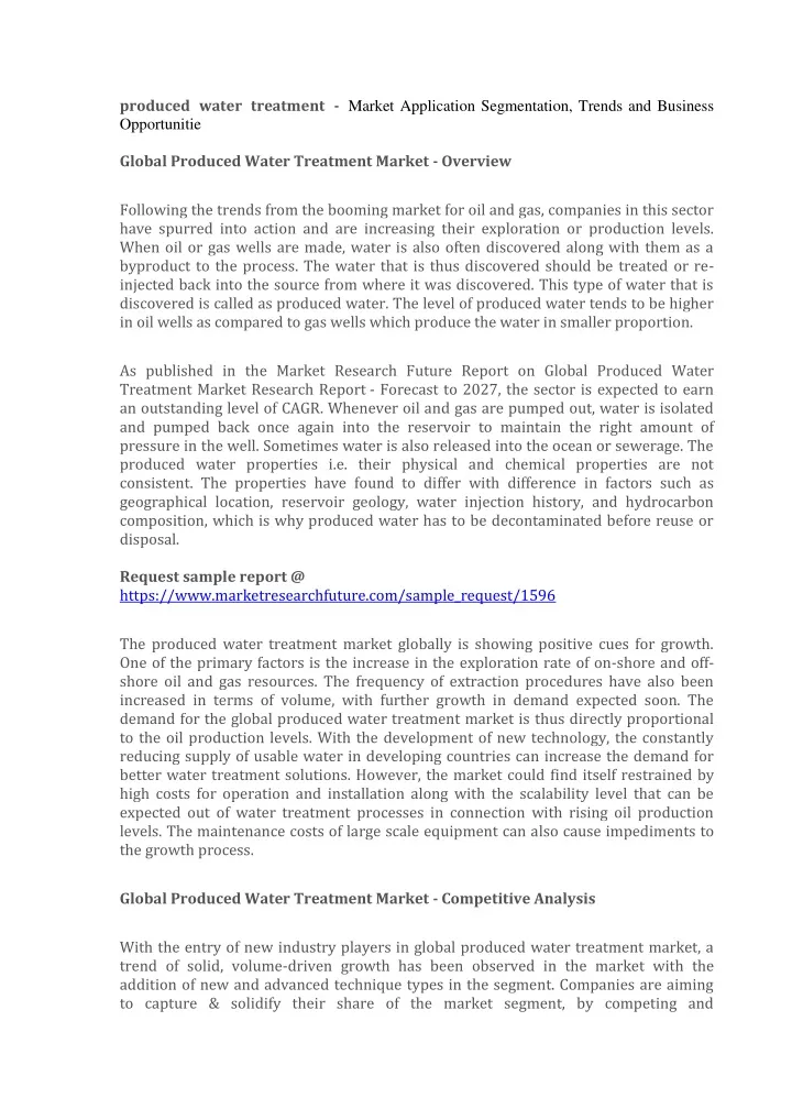 produced water treatment market application