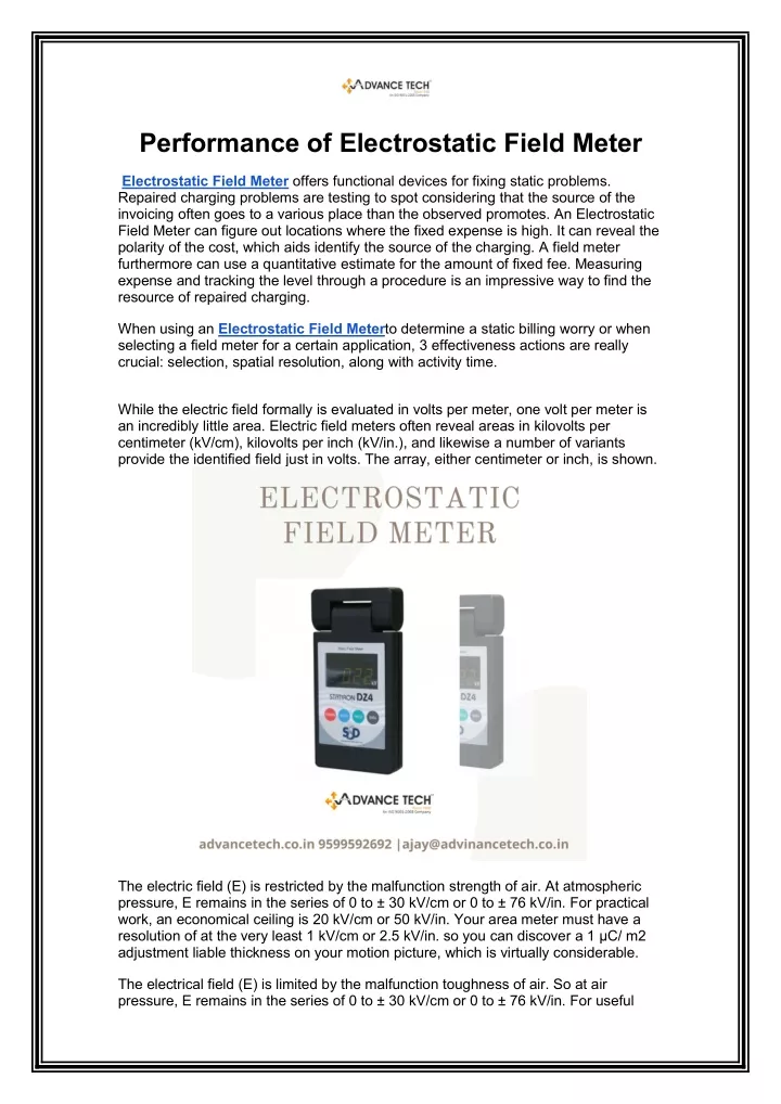 performance of electrostatic field meter