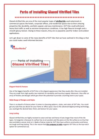 perks of installing glazed vitrified tiles