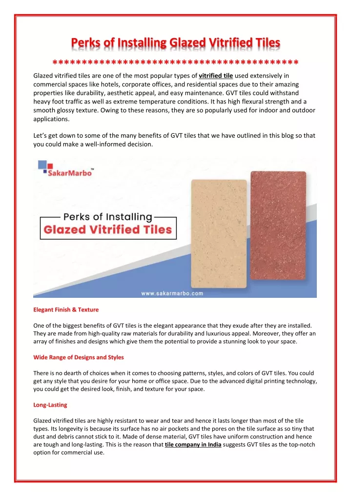 perks of installing glazed vitrified tiles