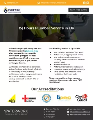 24 Hours Plumber Service in Ely