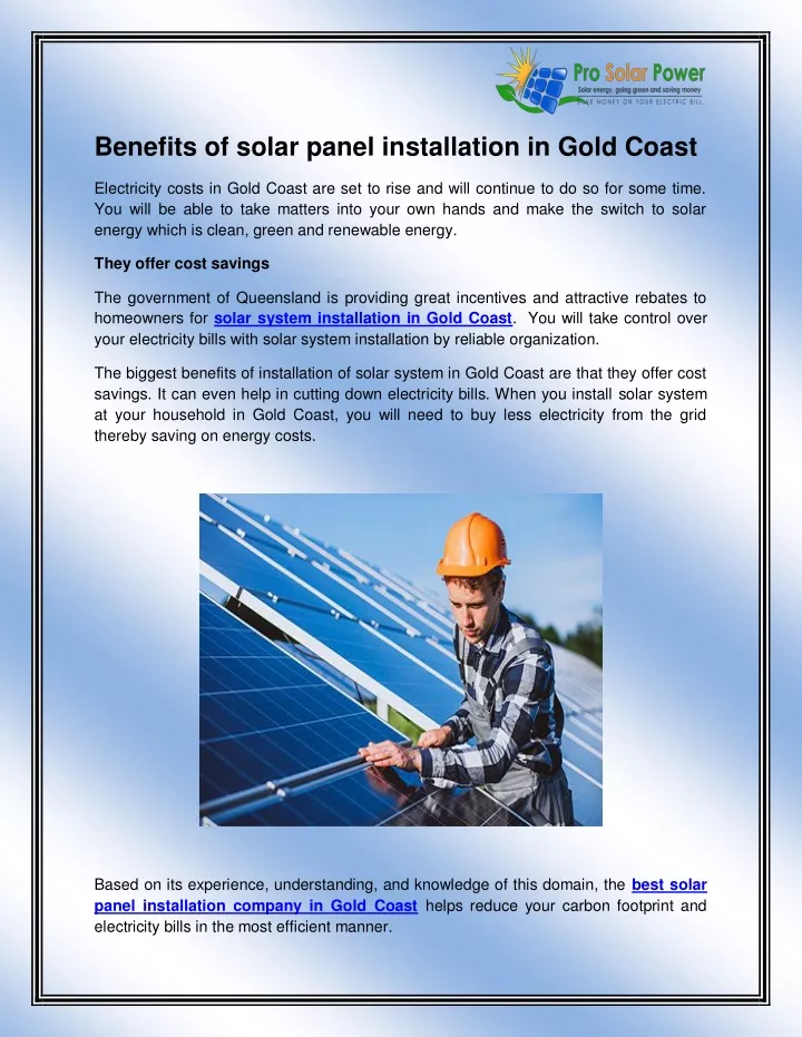 benefits of solar panel installation in gold coast