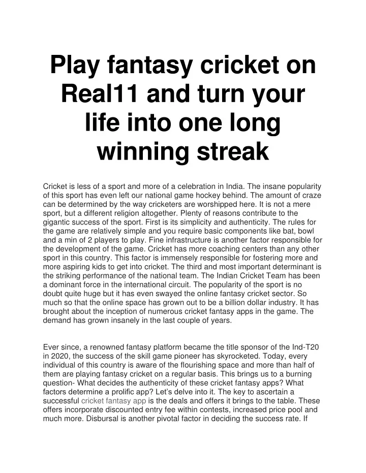 play fantasy cricket on real11 and turn your life