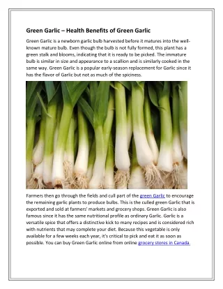 Green Garlic – Health Benefits of Green Garlic