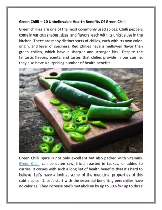 Green Chilli – 10 Unbelievable Health Benefits Of Green Chilli