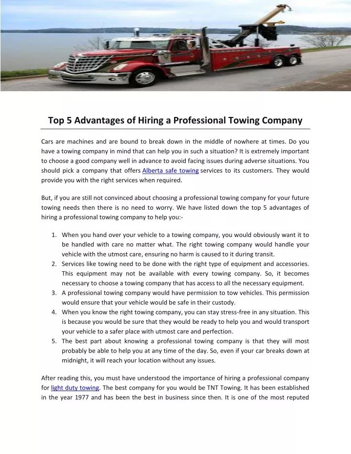 top 5 advantages of hiring a professional towing