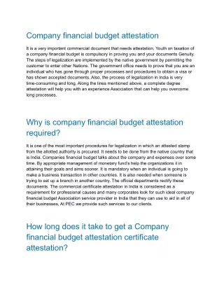 Company Finacial Budget Attesation