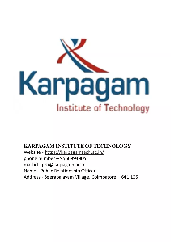 karpagam institute oftechnology website https
