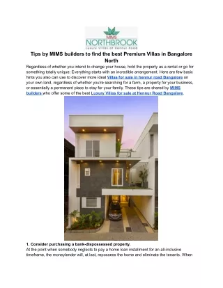 Tips by MIMS builders to find the best Premium Villas in Bangalore North