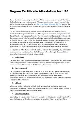 Degree Certificate Attestation for UAE