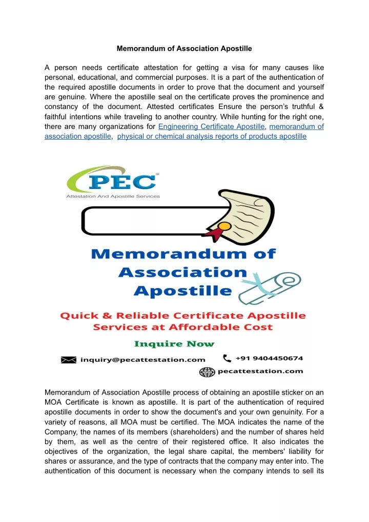memorandum of association apostille