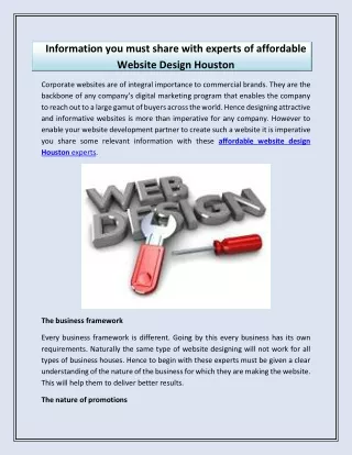 Information you must share with experts of affordable Website Design Houston