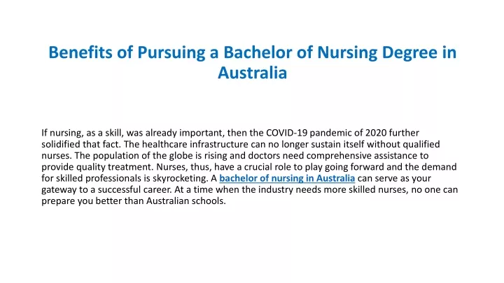 benefits of pursuing a bachelor of nursing degree in australia