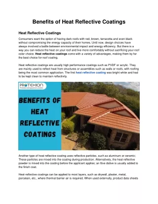 benefits of heat reflective coatings