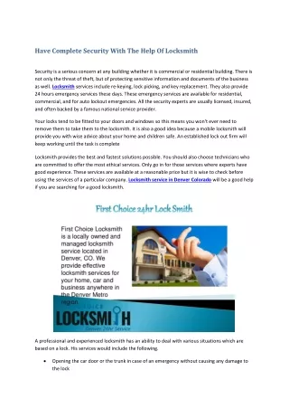 Have Complete Security With The Help Of Locksmith