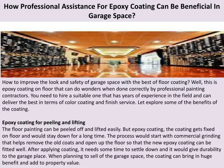 how professional assistance for epoxy coating can be beneficial in garage space