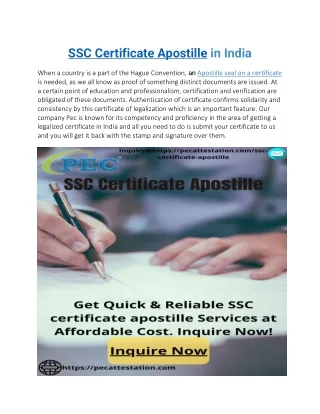 SSC Certificate Apostille in India