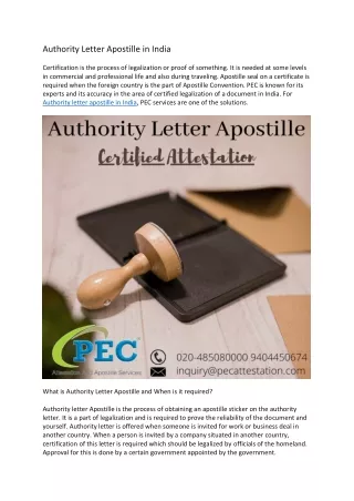 Authority Letter Apostille in India