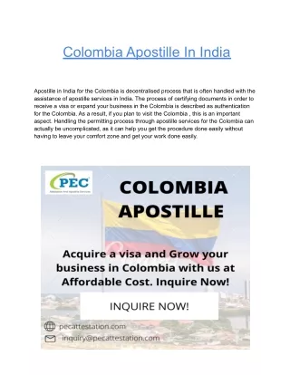 Colombia Apostille In India