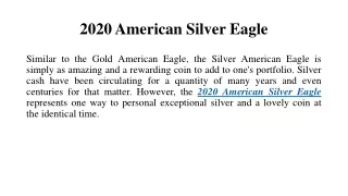 Reliable 2020 American Silver Eagle