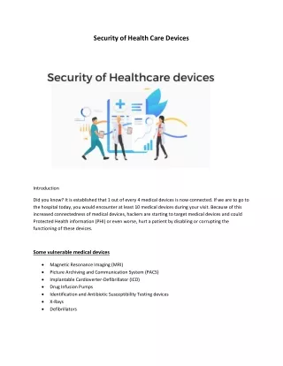 Security of Health Care Devices- IIS