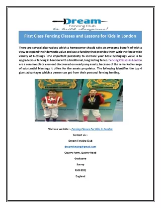 First Class Fencing Classes and Lessons for Kids in London