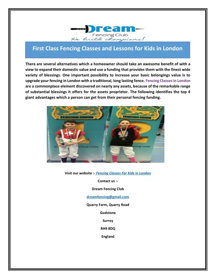 first class fencing classes and lessons for kids