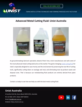 Advanced Metal Cutting Fluid: Unist Australia