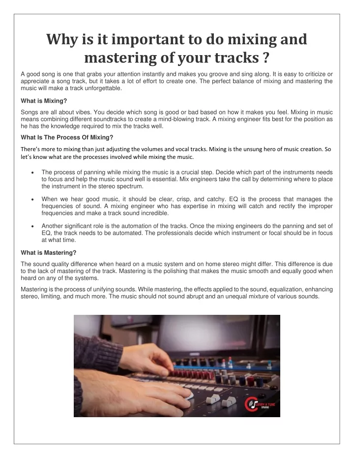 why is it important to do mixing and mastering