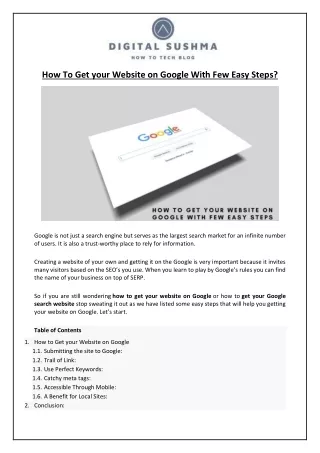 How To Get your Website on Google With Few Easy Steps?
