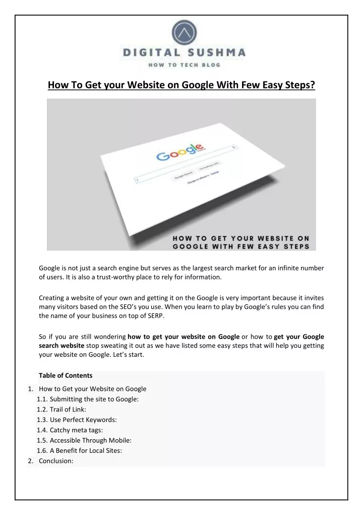 how to get your website on google with few easy