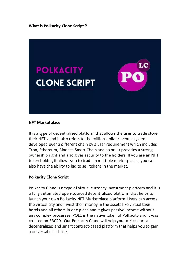 what is polkacity clone script