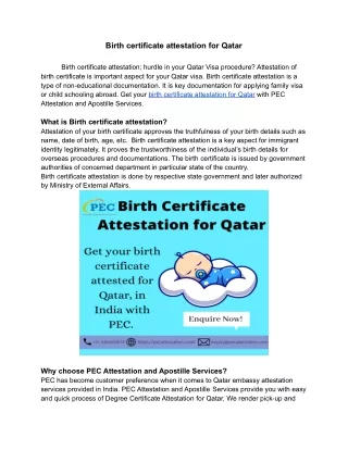 Birth certificate attestation for Qatar