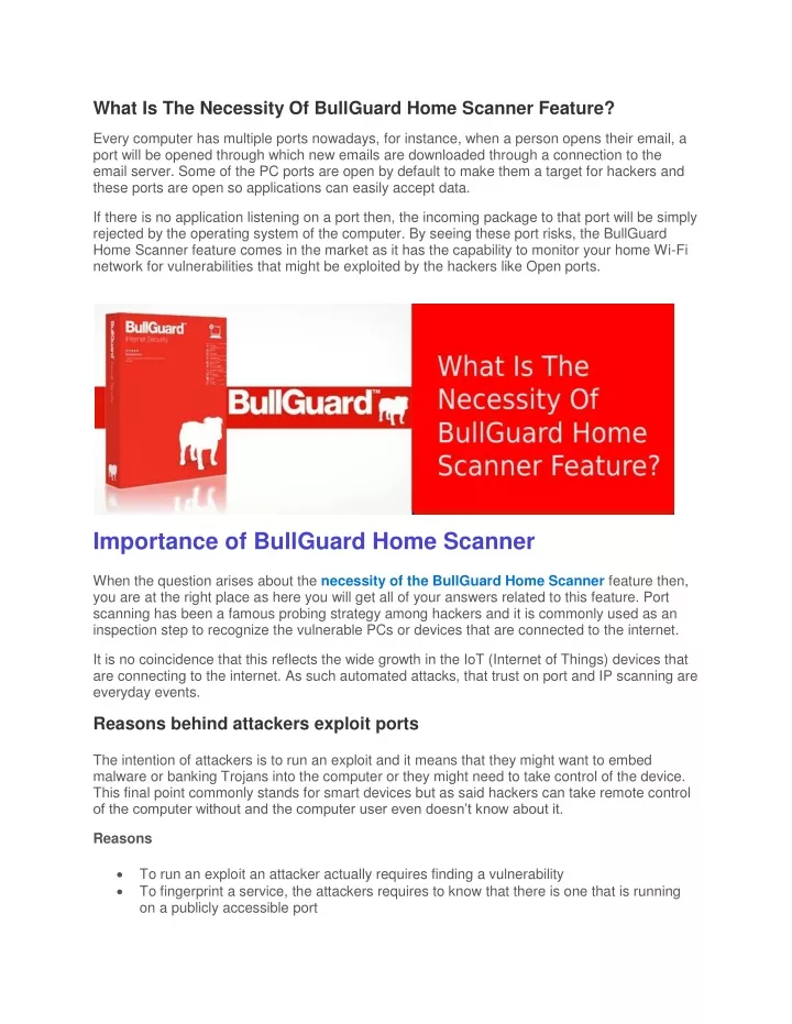 what is the necessity of bullguard home scanner