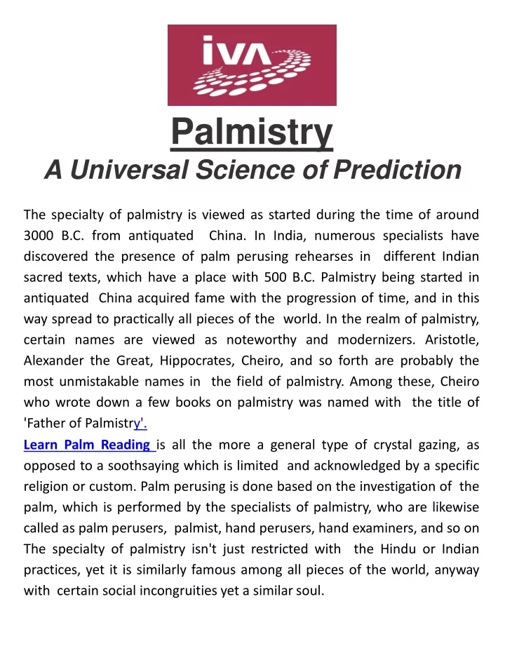 palmistry a universal science of prediction