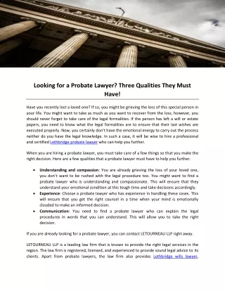 Looking for a Probate Lawyer Three Qualities They Must Have