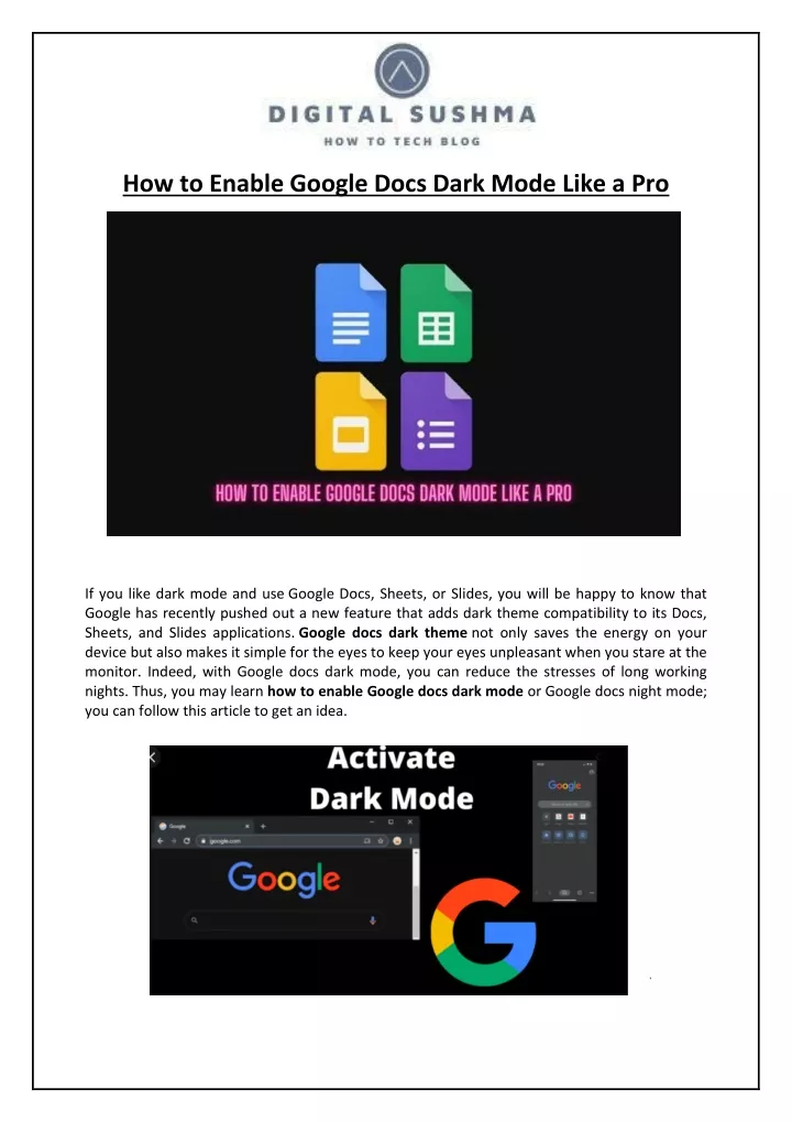 how to enable google docs dark mode like a pro