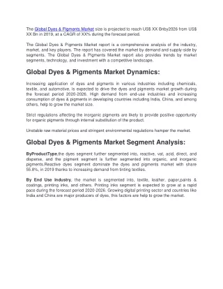 the global dyes pigments market size is projected
