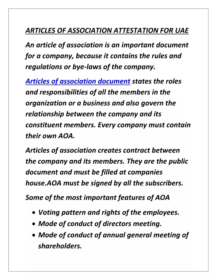 articles of association attestation for uae