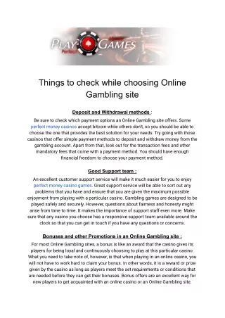Things to check while choosing Online Gambling site