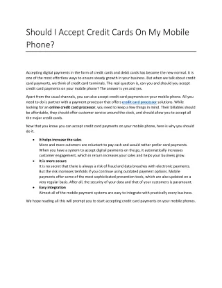 should i accept credit cards on my mobile phone