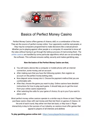 Basics of Perfect Money Casino