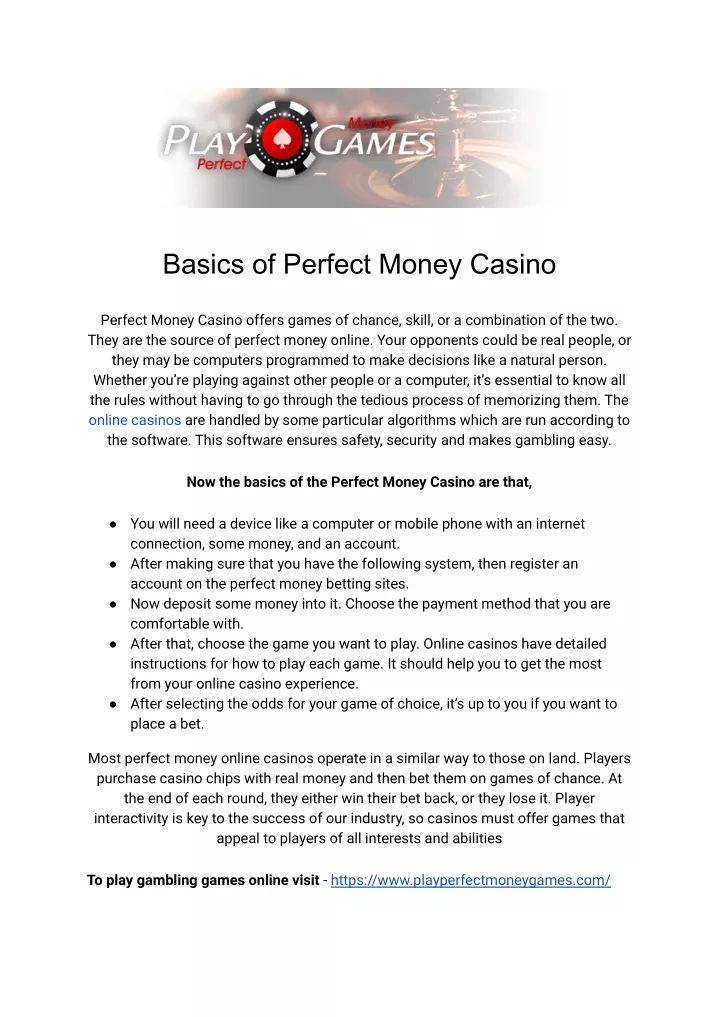 basics of perfect money casino