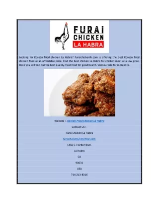 Korean Fried Chicken La Habra | Furaichickenlh.com