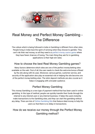 _Real Money and Perfect Money Gambling - The Difference