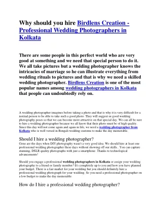 Why should you hire Birdlens Creation-professional wedding photographers in kolkata