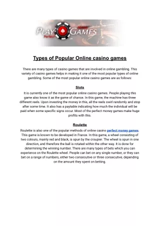 Types of Popular Online casino games