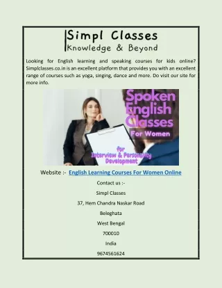 English Learning Courses for Women Online |  Simplclasses.co.in