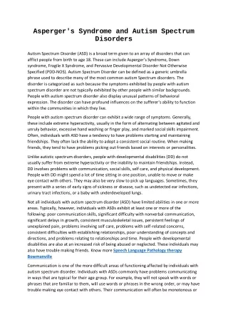 asperger s syndrome and autism spectrum disorders